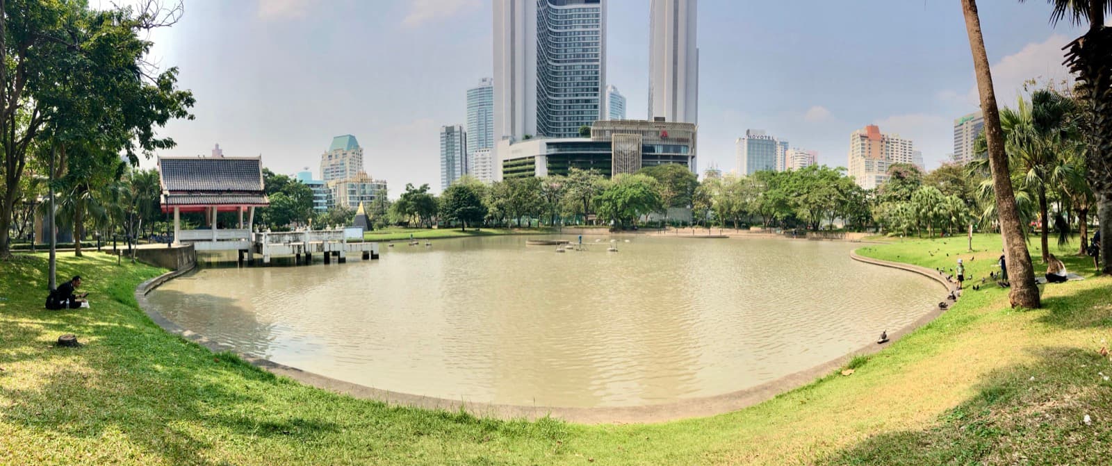 Wide panorama of Benjasiri Park (Benchasiri Park), Bangkok